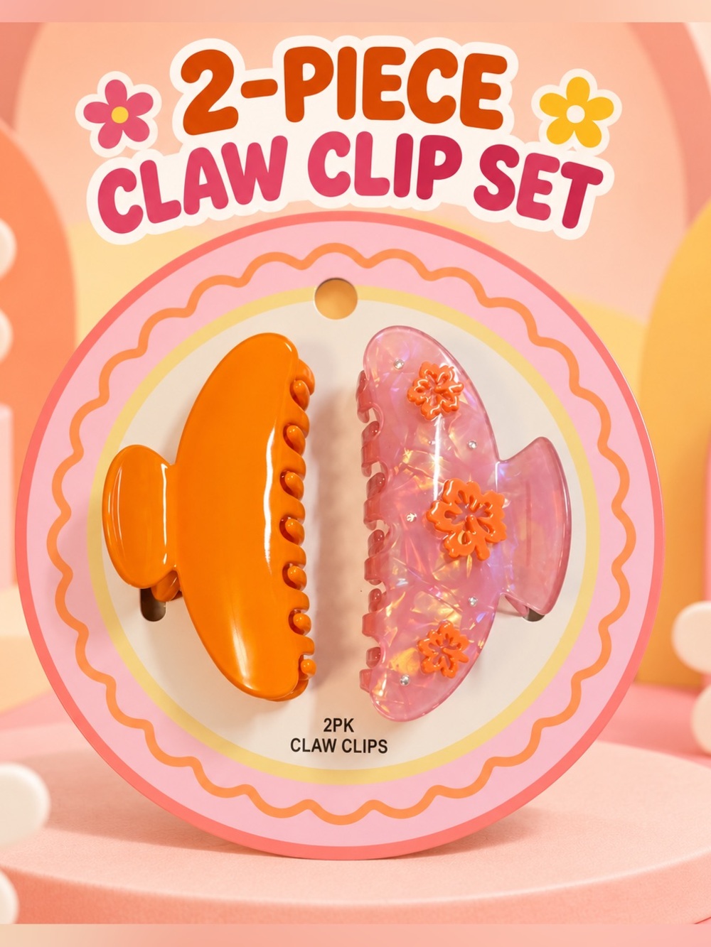 2-Piece Hair Claw Clip Set - Orange & Leaf Design